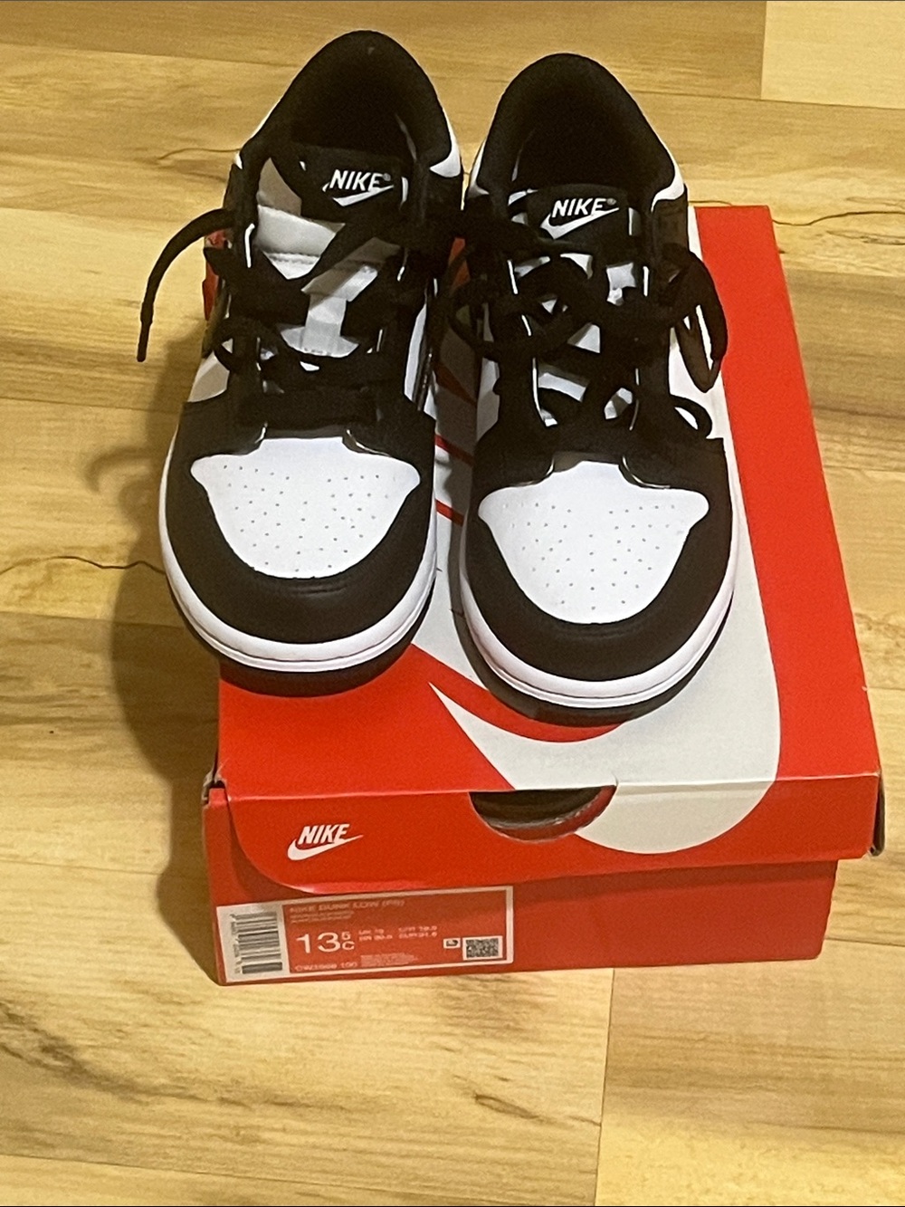 Nike Dunks Kids Black and White Low-Top Sneakers with Red Box Accent
